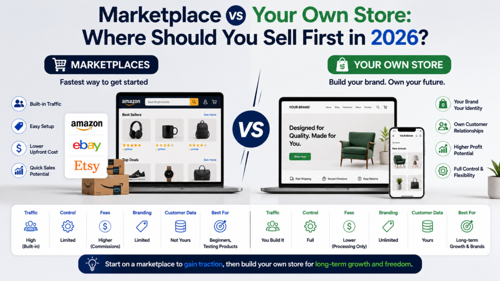 Marketplace vs Your Own Store Where Should You Sell First in 2026